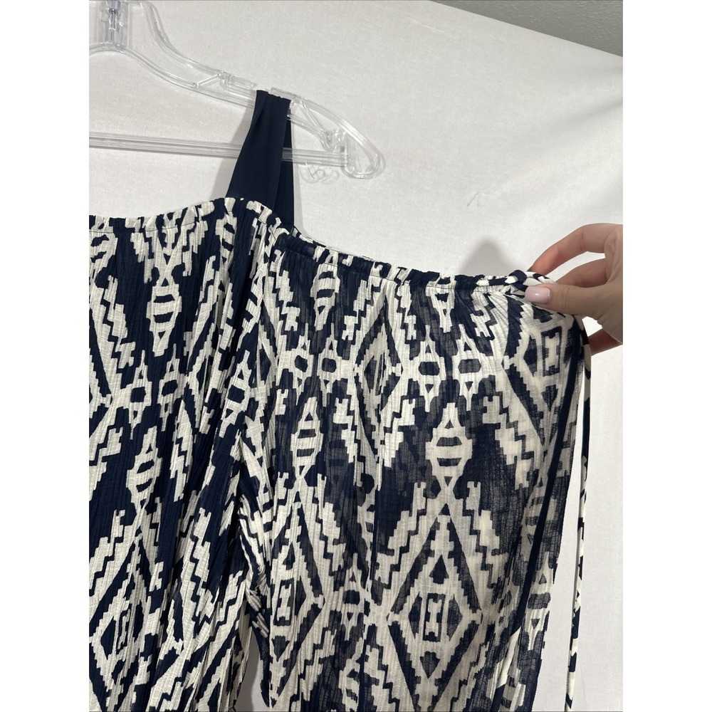 NEW $598 TORY BURCH [ XL ] Katherine Cold Shoulder Pleat Wrap Dress Navy J2198 - Picture 10 of 15
